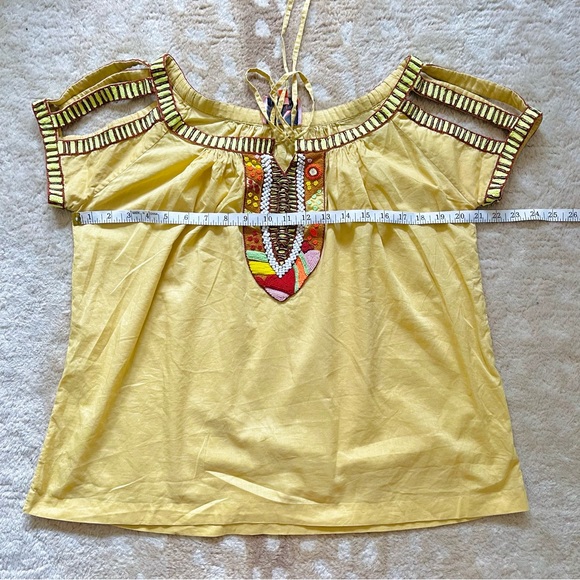 Pia Pauro Neon Beaded Embroidered Tunic Short Sleeve Top in Yellow Size Xs - Picture 3 of 8
